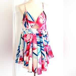 Vibrant 🌺 Floral Cutout High Low Romper 🦚